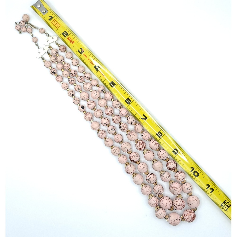 Vintage Speckled Bead Necklace Gold-Tone Pink Double Strand Graduated Hong Kong - Picture 10 of 11